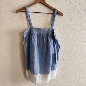 NWT | Artisan NY | blue and white stripe crochet hem pajama top | S